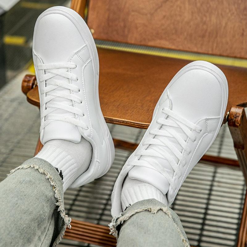 Male Casual Shoes Light Plush Female Vulcanized Jogging Footwear Sneaker Pu Leather Solid Men'S Footwear White Footwear Couple Tie-up