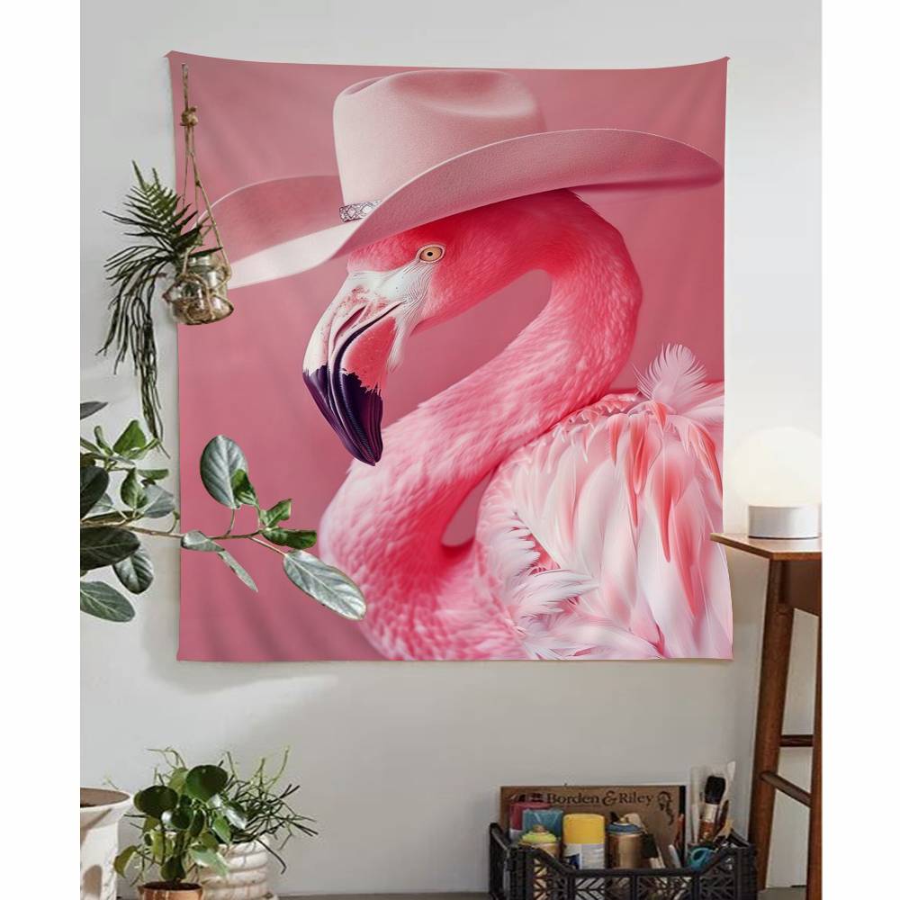 Charming Pink Animal with Glasses Anime Tapestry Hippie Flower Wall Carpets Dorm Decor Wall Hanging Home Decor