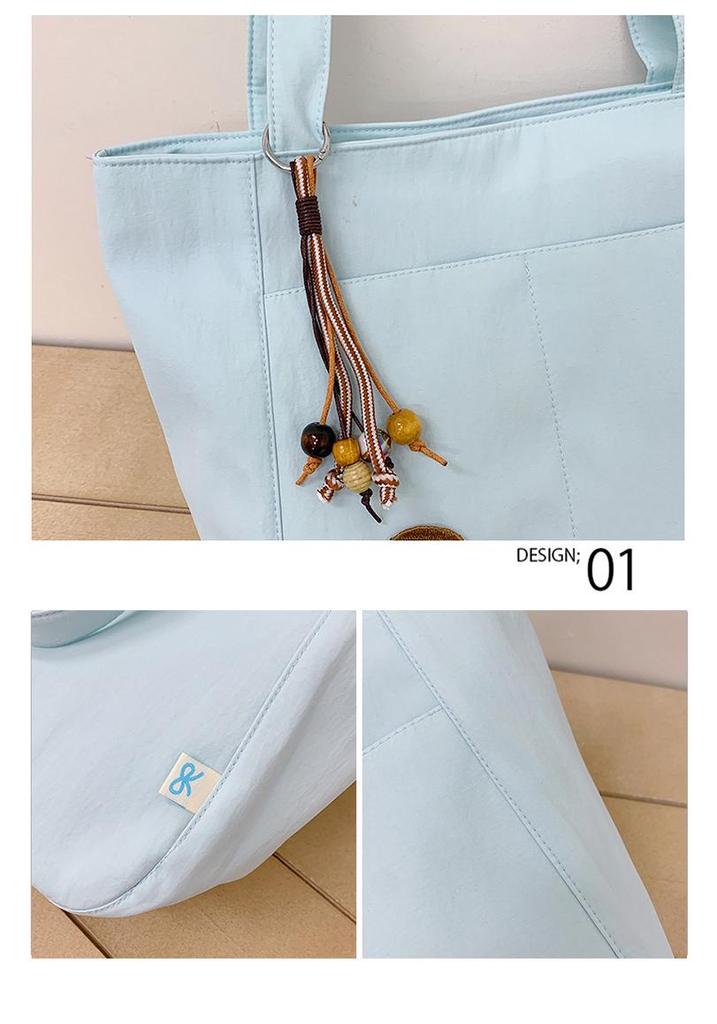 Versatile Women's Canvas Tote Bag with Cartoon Embroidery – Large Capacity, Multi-functional Shoulder Bag