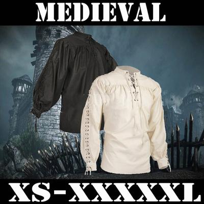 Camisa medieval renascentista, cavaleiro gótico, camiseta masculina simples, camisa viking, gravata solta, casual, manga comprida, camisa casual masculina plus size xs-5xl