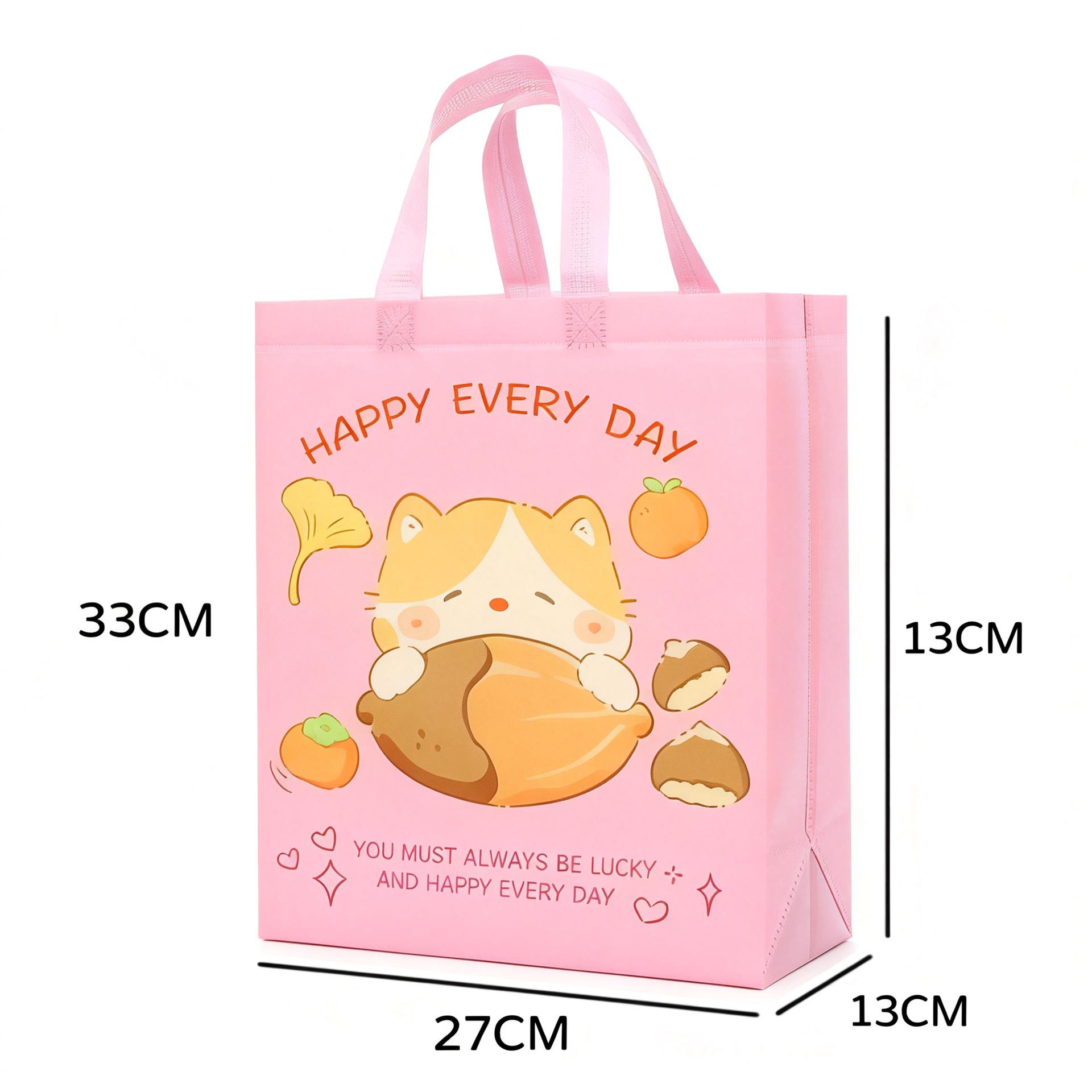 

12pcs Cute Cat Non Woven Gift Tote Bags Animal Print Handbags Party Favor Bags Kawaii Gift Packaging Bags 12pcs&27x33x13cm рожевий