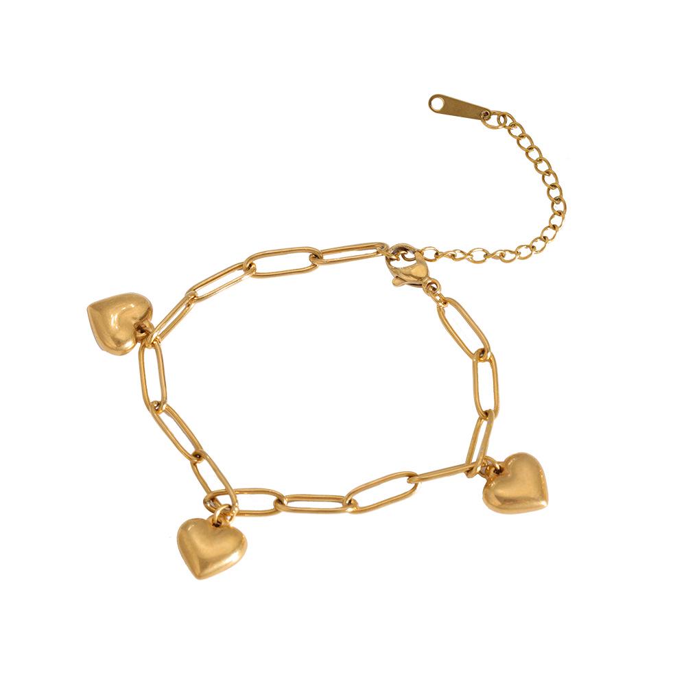 European & American Retro 18K Gold-Plated Titanium Three Heart Pendant Bracelet