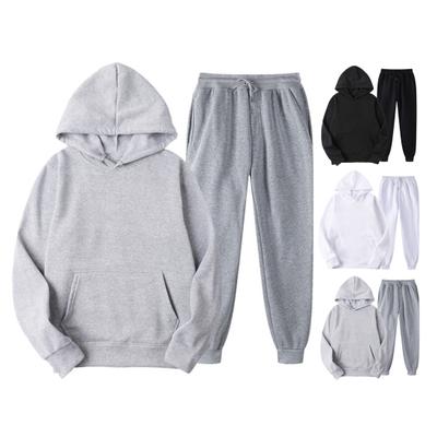 Men Sports Suit Two-Piece Tracksuit Set Hooded Drawstring Long Sleeve Sweatshirt Elastic Waist
