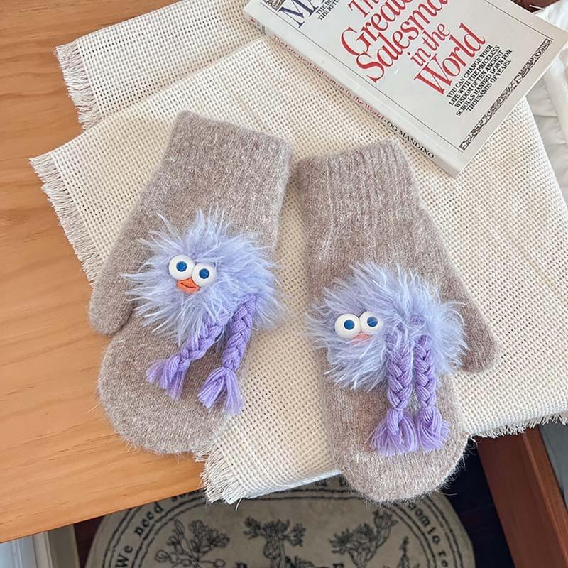 Adorkable Thicken Mitten with Braids Knit Gloves Protect from the Cold Cartoon Clown Unisex Full Finger Glove