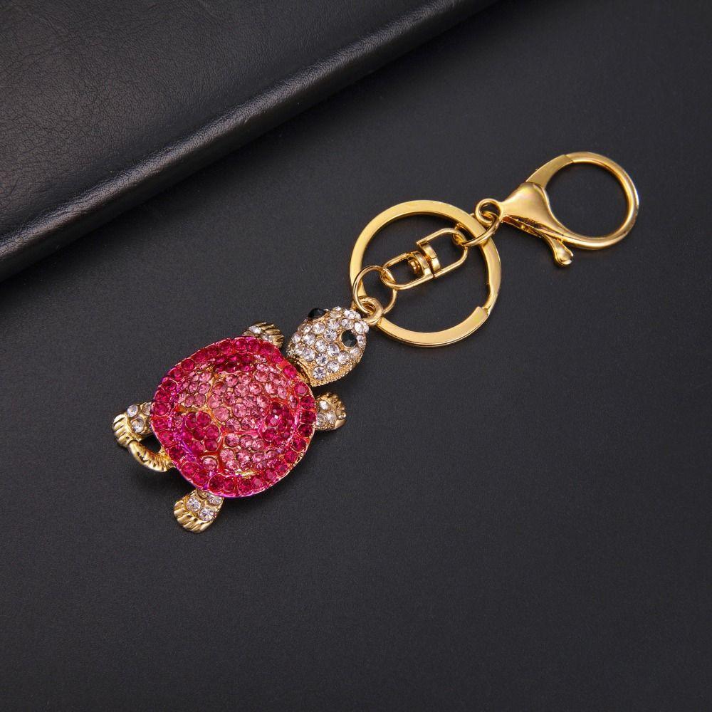 

Shiny Cartoon Turtle Keychain Mini Rhinestones Turtle Pendant Car Key Ring зелений