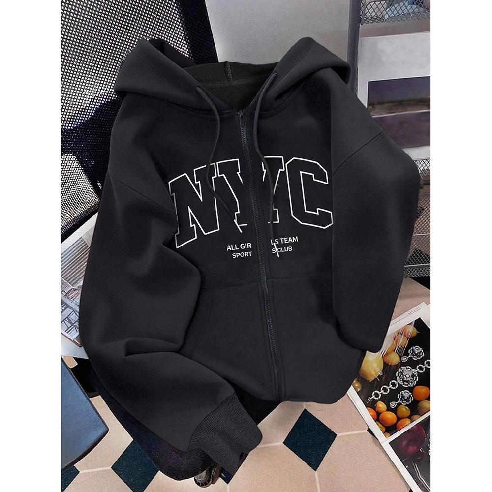 Vintage Zip Up Hooded Sweatshirt, New Arrival Loose Trendy Casual Hoodie Jacket Top for Spring Autumn