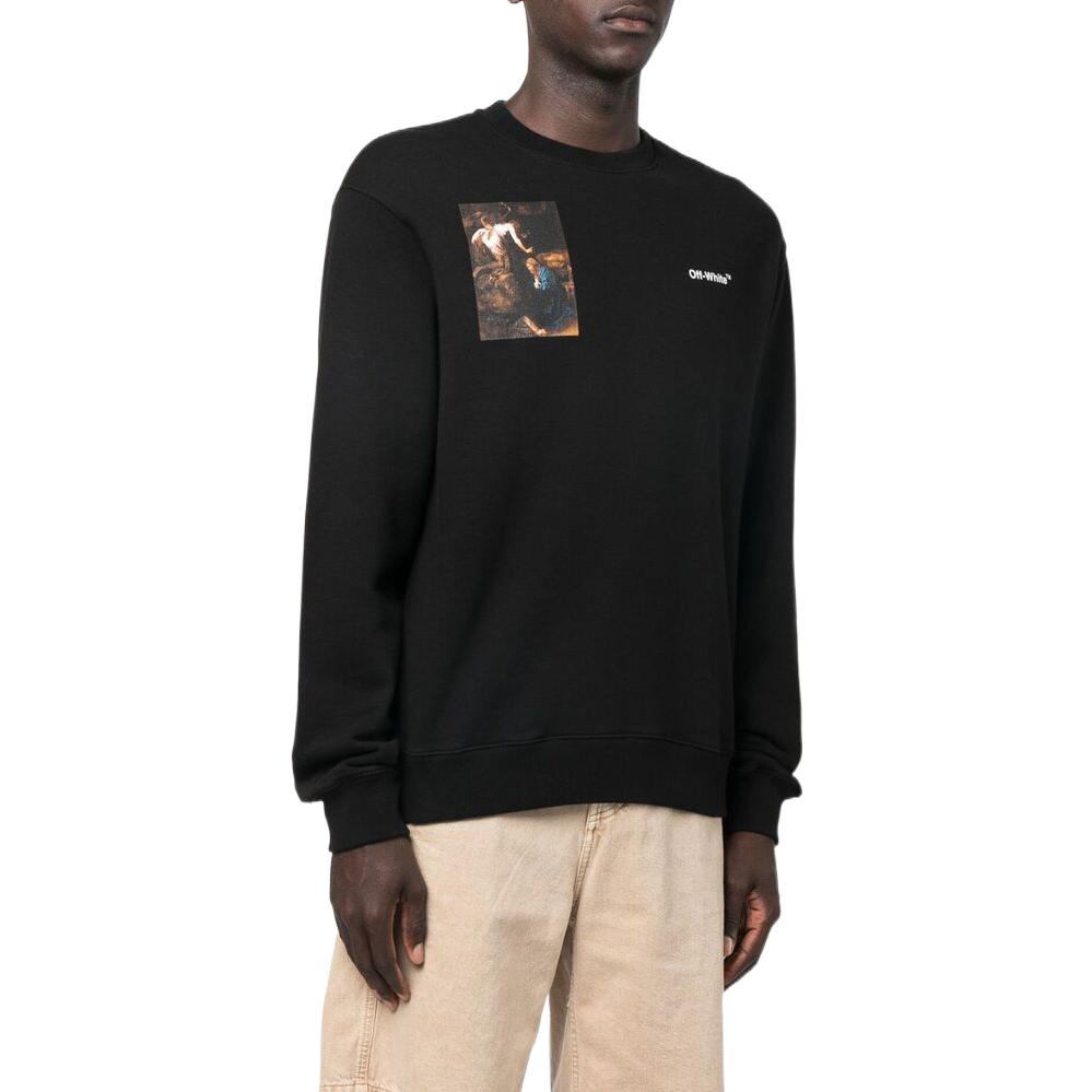 Off-White FW22 Character Print Crew Neck Long Sleeve Sweatshirt Relaxed Fit Men Tops Black OMBA057C99FLE0111001