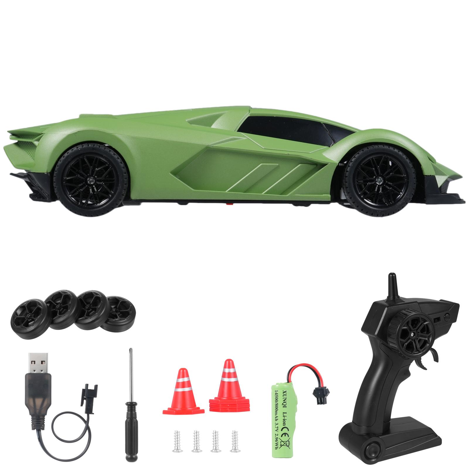 

Remote Control Car, 2.4GHz 1:20 Scale 4WD Racing Toy with LED Lights Drifting Tires, Rechargeable Mo Green Single Battery