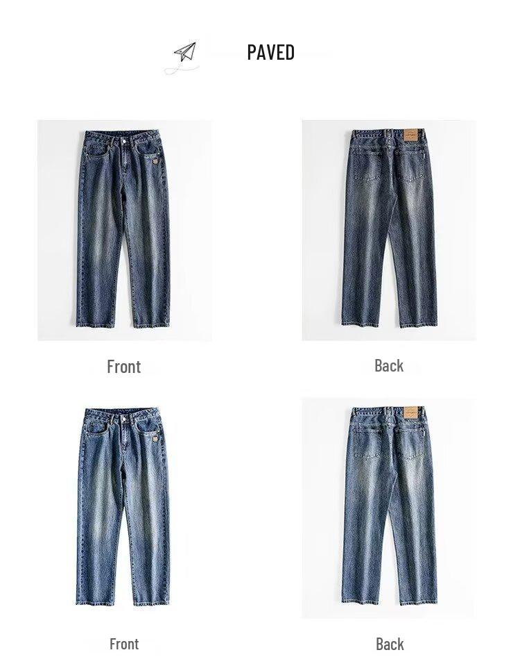 2025 Spring/Autumn Men’s American Retro Wide-Leg Straight Washed Jeans
