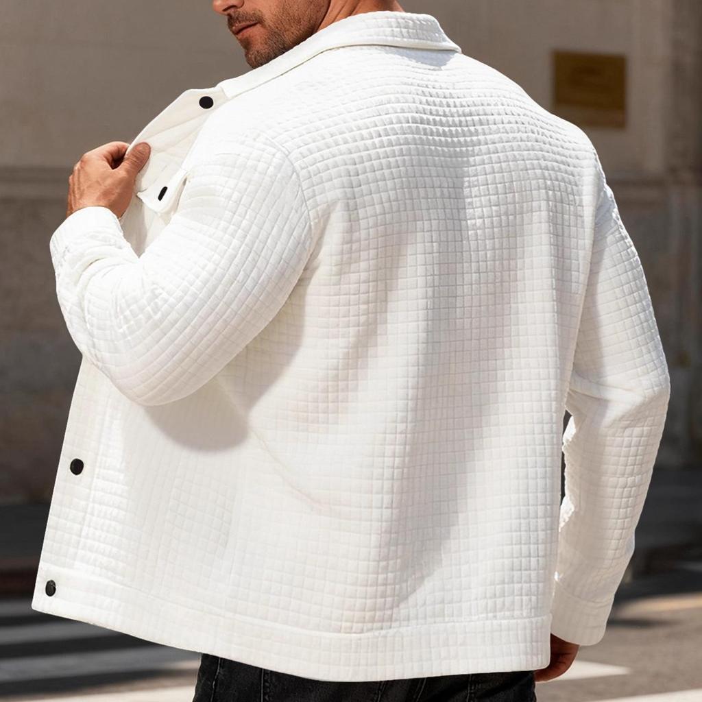 New Autumn and Winter Men's Jacquard Checkered Casual Lapel Cardigan Fashion Shirt Zipper Pocket Buttoned Sweatshirt