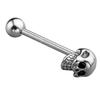 Stainless Steel CZ Gem Skull Silvery Tongue Barbell Ring Bar Body Piercing