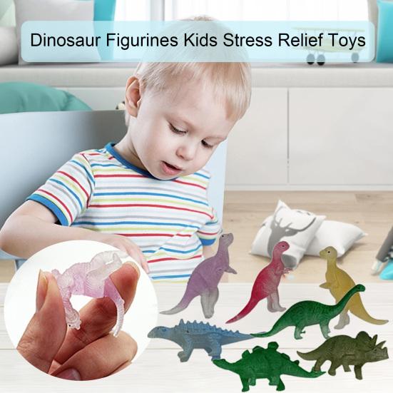 12Pcs Mini Dinosaur Toy Soft TPR Stretchable Colorful Miniature Figurine Early Learning Educational Toy Dinosaur Figurines Kids Stress Relief Toys