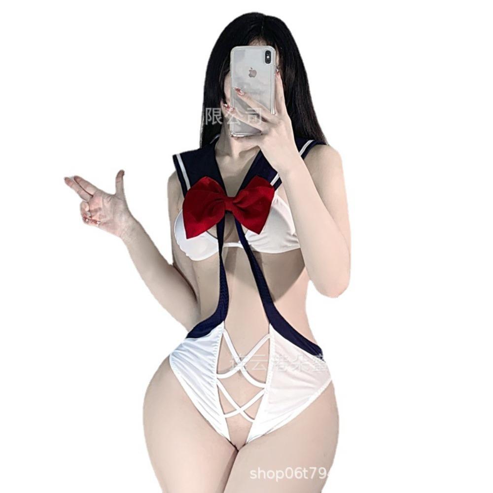 Domila Erotic Underwear Sexy Pure Desire Student Clothing Hollow Hidden Button Open Gear Free Sailor Clothing Uniform Set