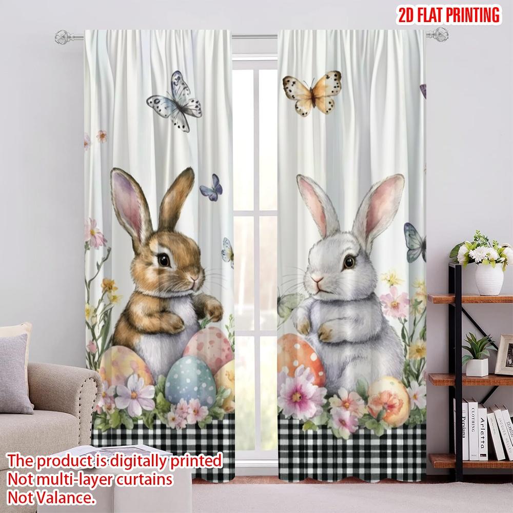 

2 шт., 2D печать на плоскости Принт Шторы Пасхальный Зайчик Пейзаж Прочный Полиэстер (без удилища) Универсальный Все для гостиной, спальни, 52.50 × 116.00 cm 2 pcs