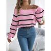 Women's Oversized Sweatshirt for Autumn/Winter Casual Striped Off-the-Shoulder Bell-Sleeve Pullover Women's Long-Sleeved Knitted Jumper