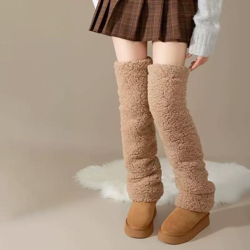 1Pc Sock Covers Warm Plush Comfortable High-top Soft Coral Fleece Thicken Knee Pad