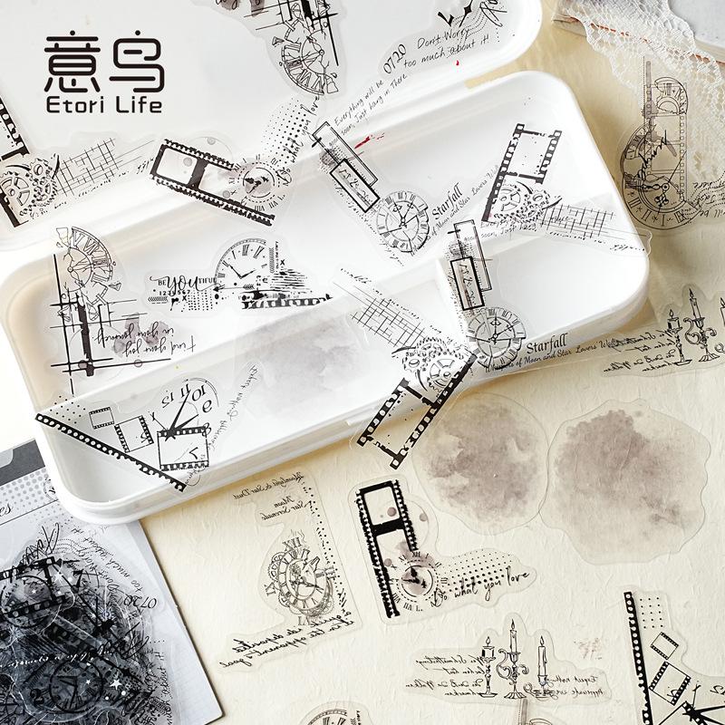 6packs/1lot Kawaii Scrapbook Stickers Poem Ink Mark Junk Journal Gold Planner Stationery Sticker Planner Decorative