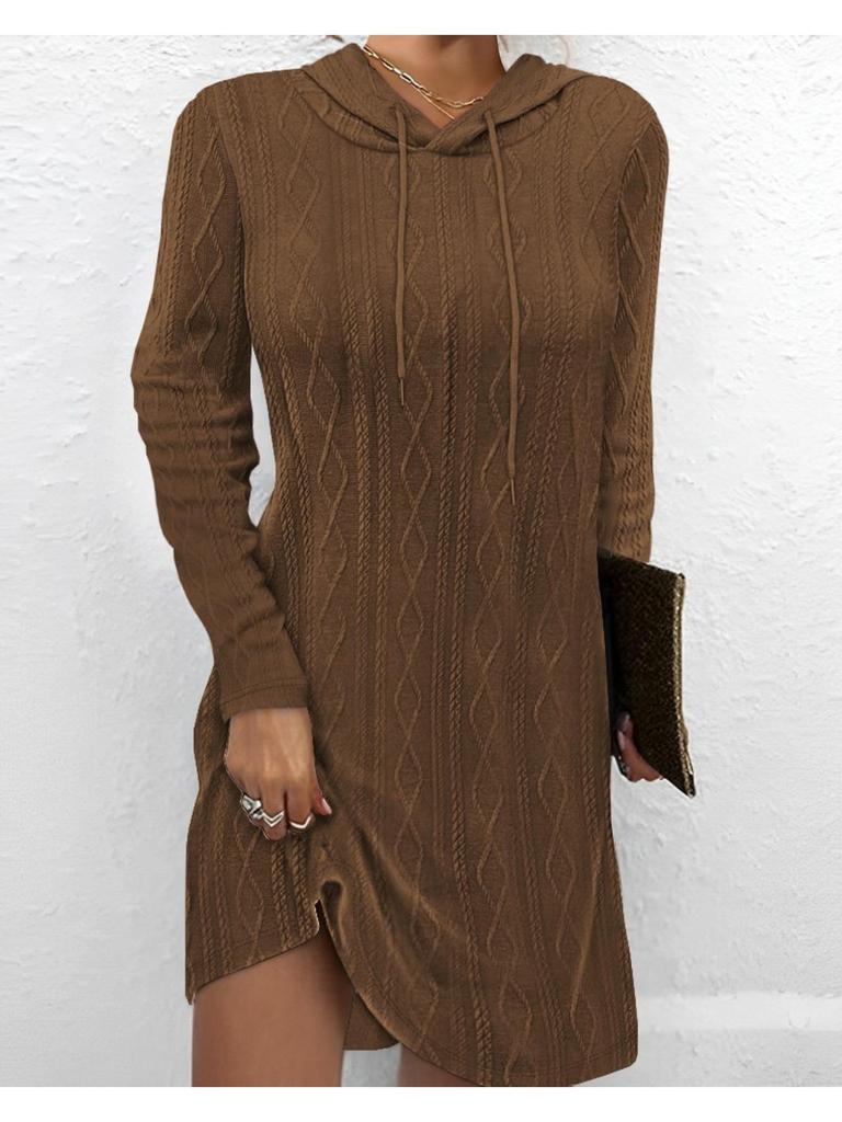 Hooded Pullover Knitted Sweater Dress Solid Color Dress Elegant Long Sleeve Dresses Causal Women Dress