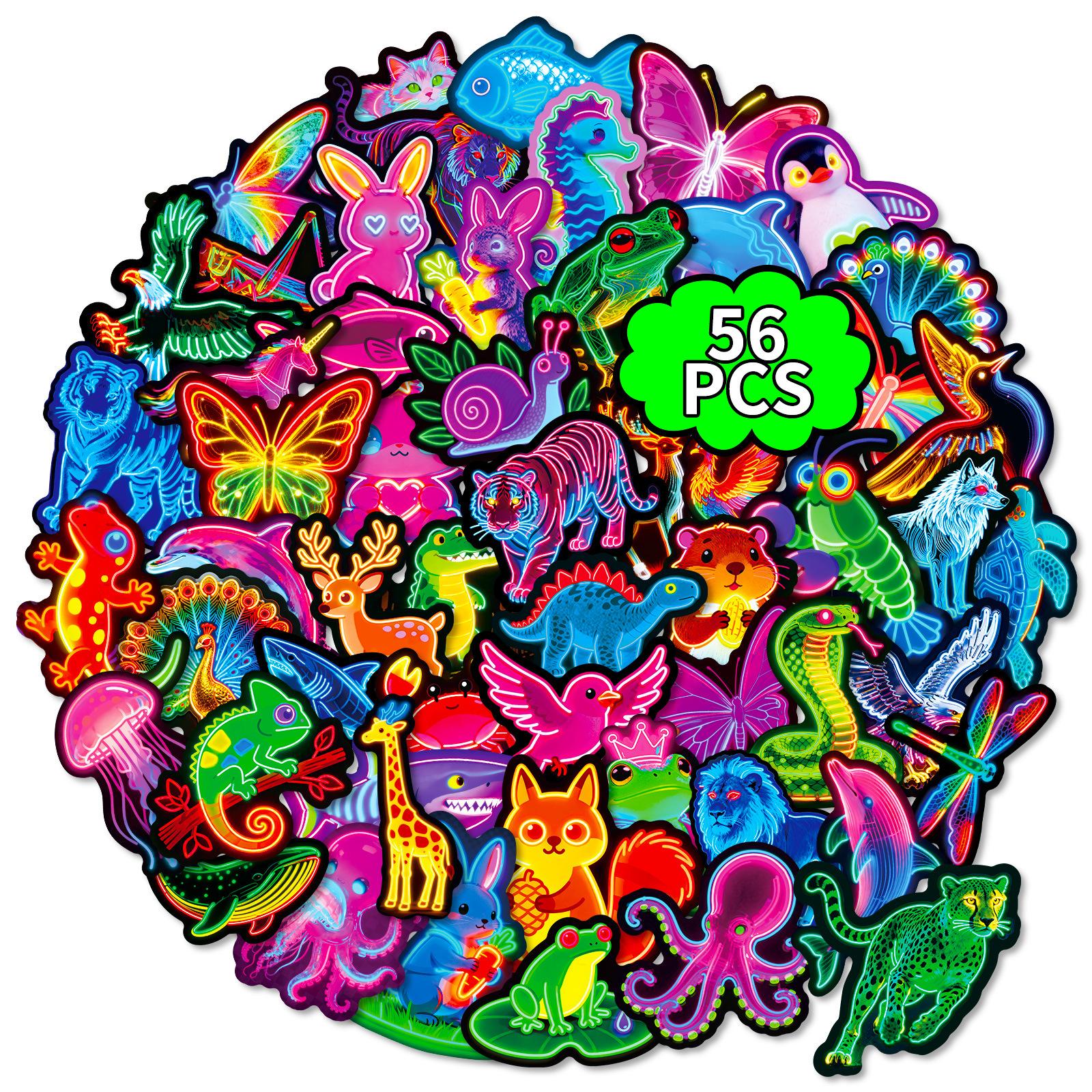 56 Neon Animal Graffiti Stickers Colorful Cartoon Luggage Decorative Stickers