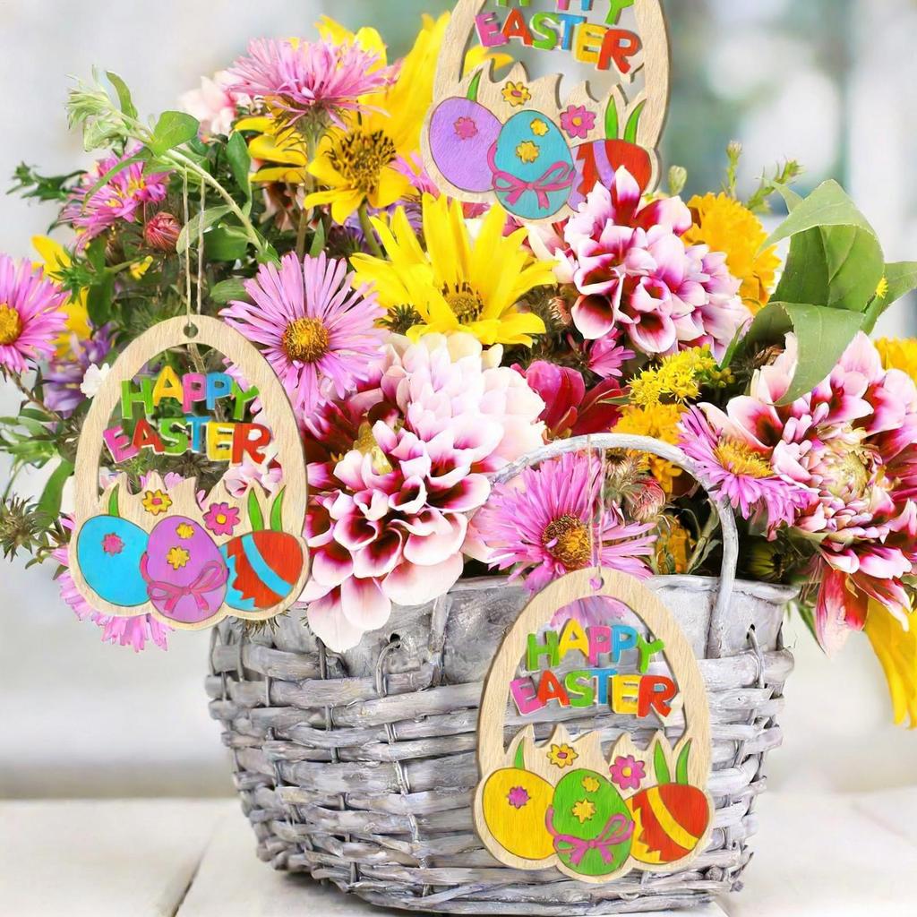 Unfinished Wood Ornaments Easter Eggs Paintable Pendants Unfinished Wood Cutouts For School Party Home Bedroom Apartment Family