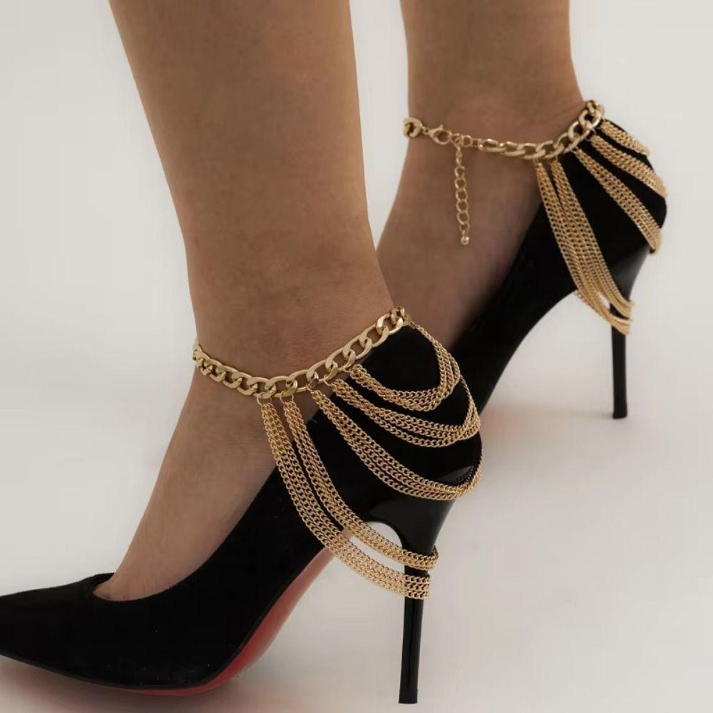 Long Tassel Punk High Heels Anklet Metal Chain Punk Layered Anklet Chains Wedding Party