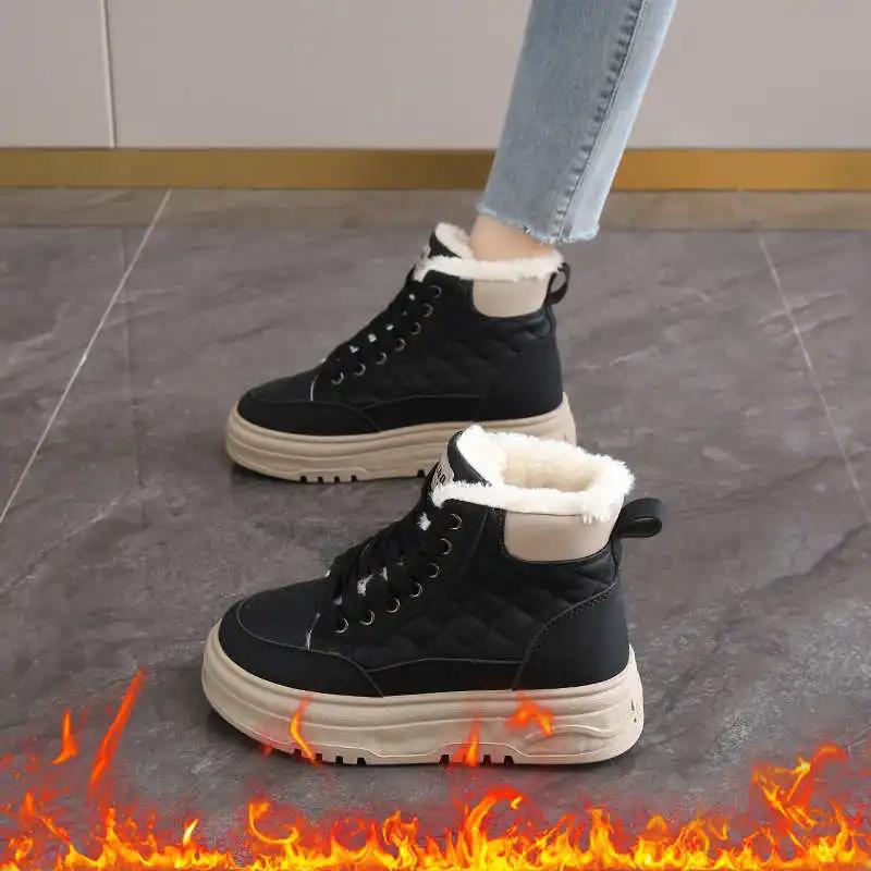 Slip-resistant PU Leather Boot Boots Walking Sporty Woman Sneakers Ladies Shoes Size 42 Sports Scarp Sapatenos Vintage