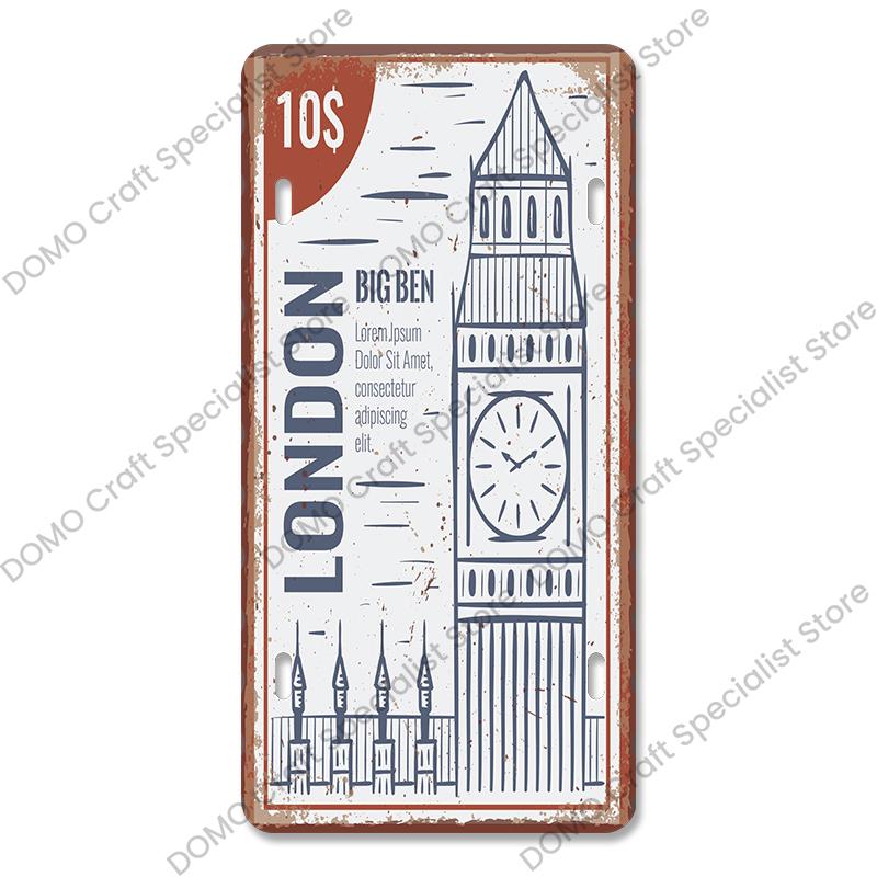 Nasjonalt landemerke Plakat Bilskilt Retro Frankrike New York Australia Metallblikkskilt Veggdekor Garasje Bilklubb