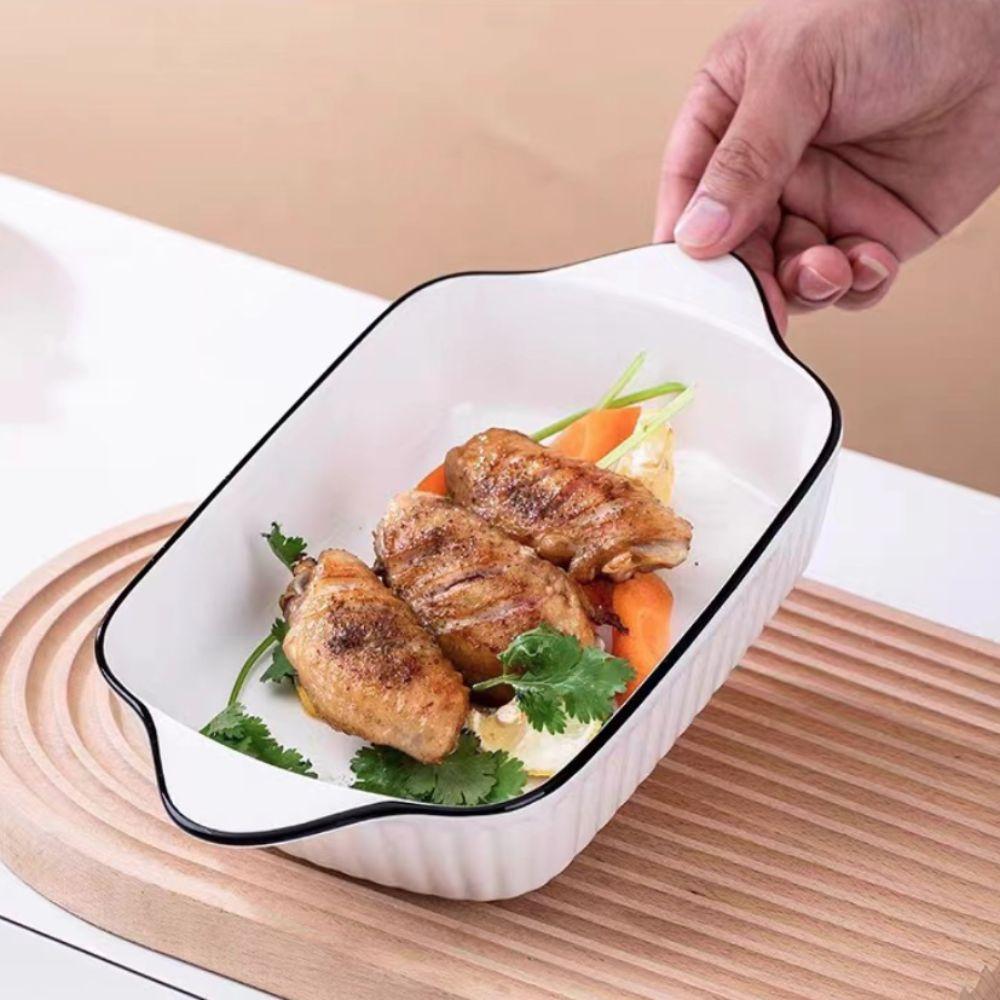 2-teiliges rechteckiges Keramik-Backblech mit zwei Griffen, Streifenmuster, Käse-Risotto-Backform, Backofen