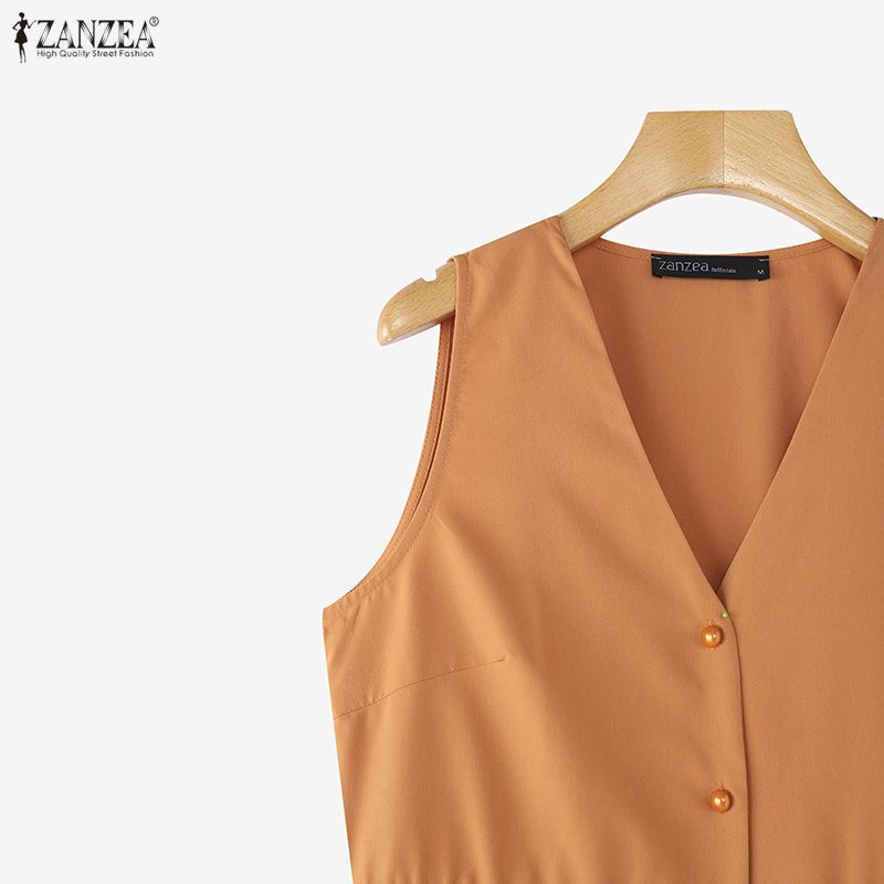 ZANZEA Women Casual V-Neck Summer Sleeveless Dress
