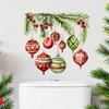Reusable Christmas Toilet Decoration Sticker, Bathroom Wall Decal, PVC Removable & Decorative Sticker with Colorful Ornaments and Greenery for Wall