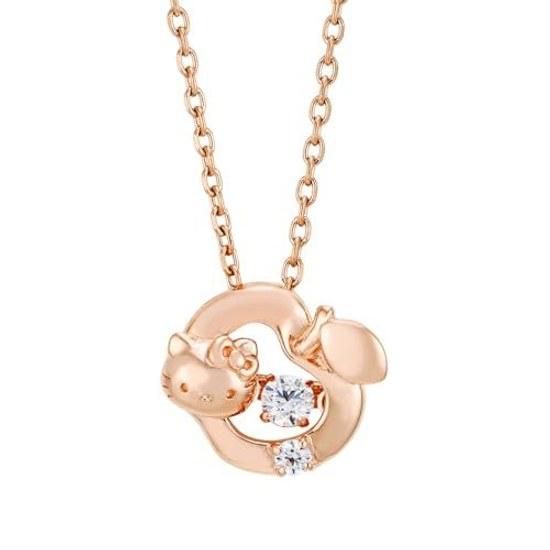 Hello Kitty Dancing Stone Necklace 40cm Sanrio Characters Silver 925 Surgical Stainless Steel Cubic Zirconia Apple Leaf Swinging Pink Anniversary Gift