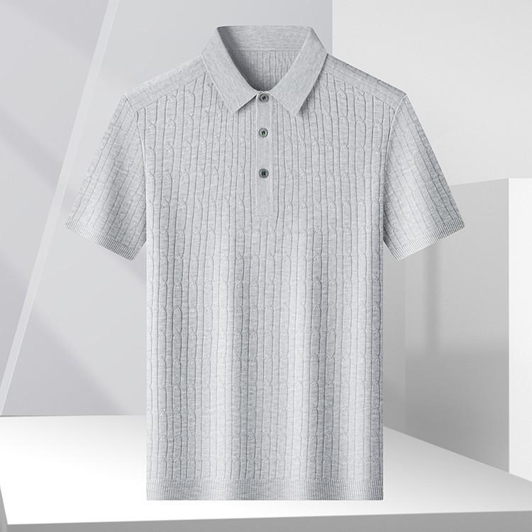 Men s British Business Casual Cable Knit Ice Silk Polo Shirt - Short Sleeve XL серый