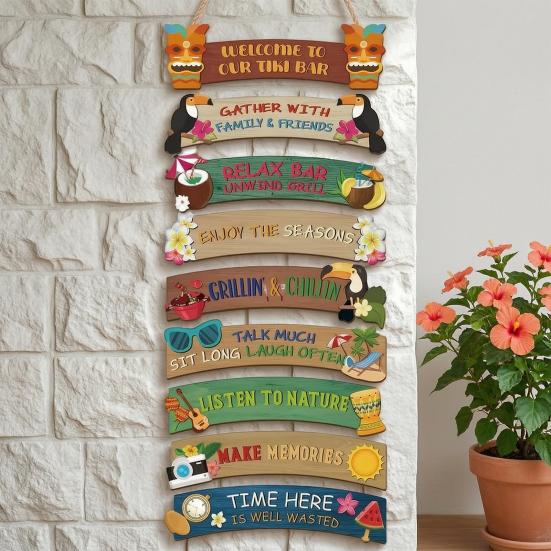 Hawaii Tiki Bar Welcome Sign, Summer Beach Farmhouse Wooden Hanging Sign, Tropical Wall Decoration Plaque for Hawaiian Luau Party
