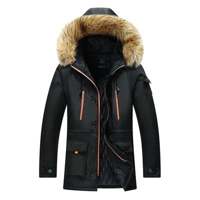 Abrigo térmico grueso y cálido para hombre, para exteriores, con cremallera, multibolsillos, chaqueta de invierno para hombre, cuello de piel, informal, con capucha, parka, chaquetas de plumón