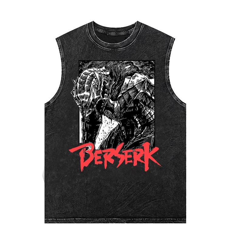 Summer Berserk Anime Punk Vintage Washed Vest Cotton T-Shirt Harajuku Mens Womens Streetwear Sleeveless Tank Top