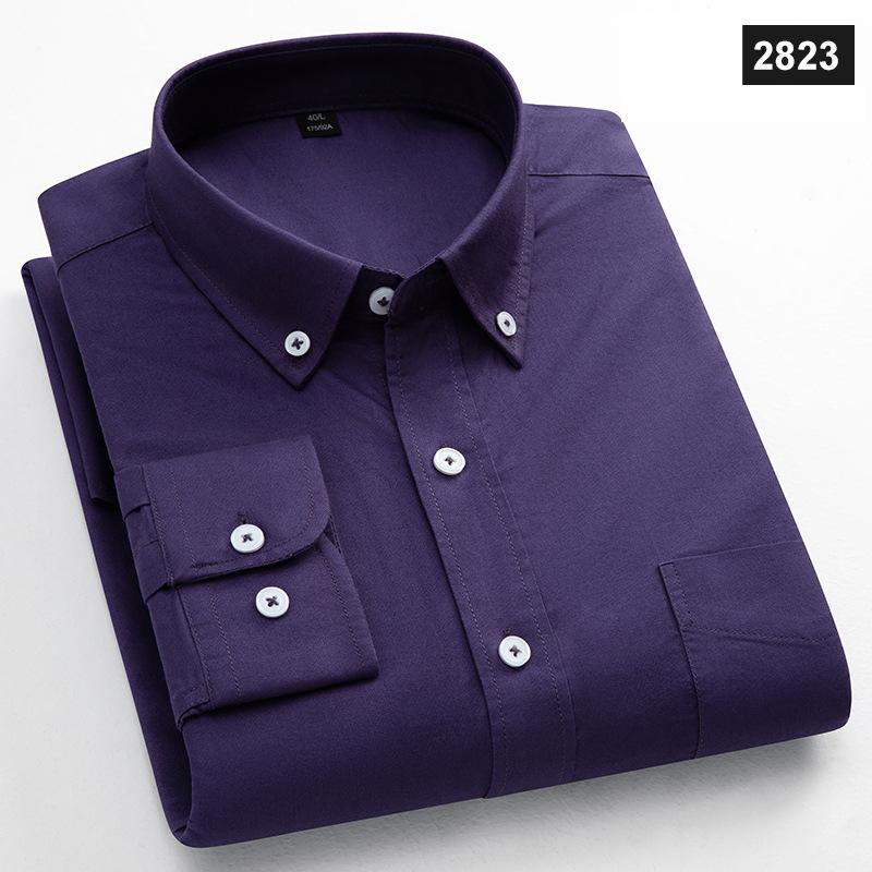 

Класична посадка Модна бавовняна сорочка з довгим рукавом для чоловіків Одна кишеня Приталений крій Повсякденний топ М який Оксфорд Однотонний Офісний одяг M