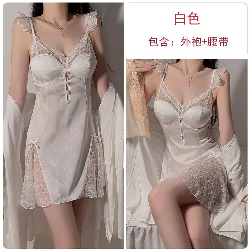 Women's Plus Size Padded Backless Cami Dress with Robe Lounge Set for Summer