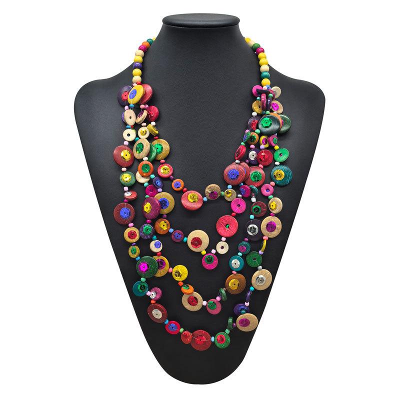 Bohemia Ethnic Necklace & Pendant Multi Layer Beads Wood Jewelry Vintage Statement Long Necklace Women Handmade Collar