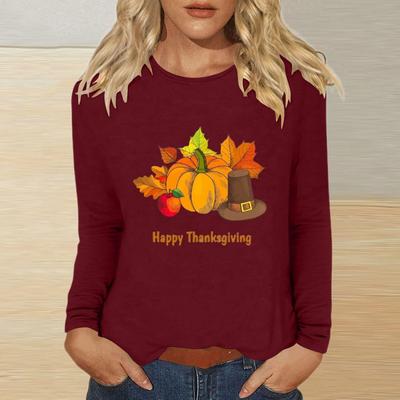 Happy Thanksgiving Stylish Pumpkin Pattern Long Sleeve Top 2024 Women’s Autumn Crew Neck Shirt Gift
