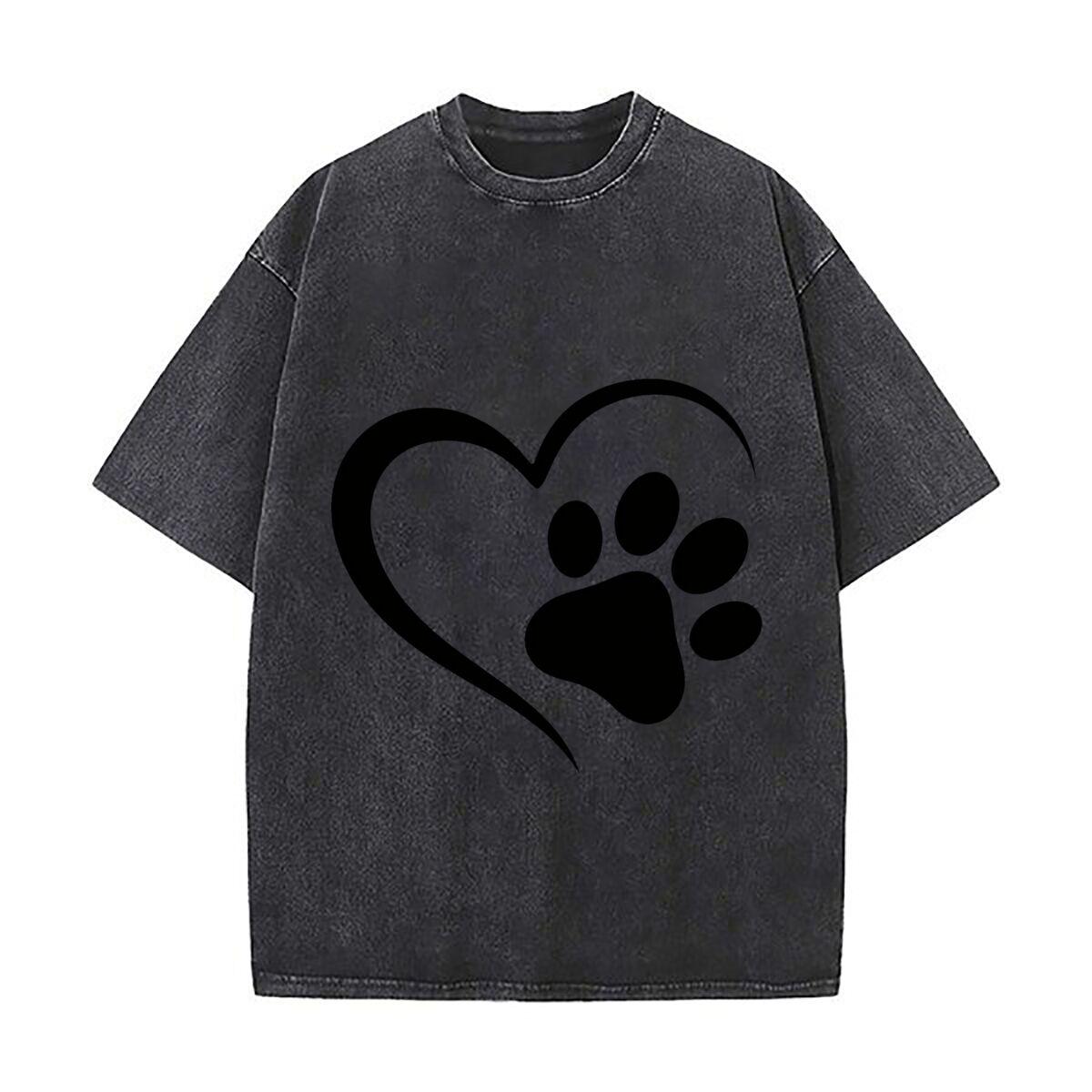 Minimal Pet Love Symbol Emblem Daily Commute Vintage Distressed T Shirt Loose Washed Sleeve S
