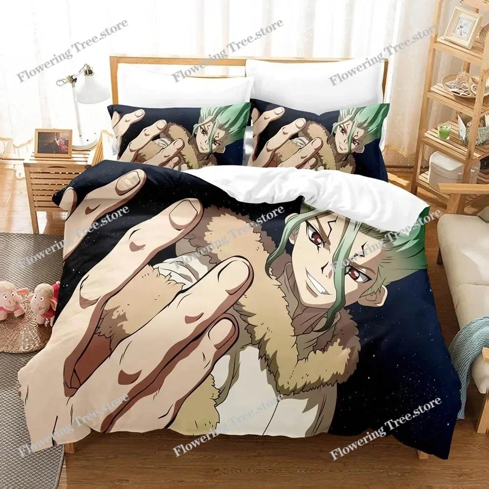 3D Printed Anime Dr Stone Bedding Set Cartoon Duvet Cover Double Twin Full Queen King Adult Kids Bedclothes Quilt Cover