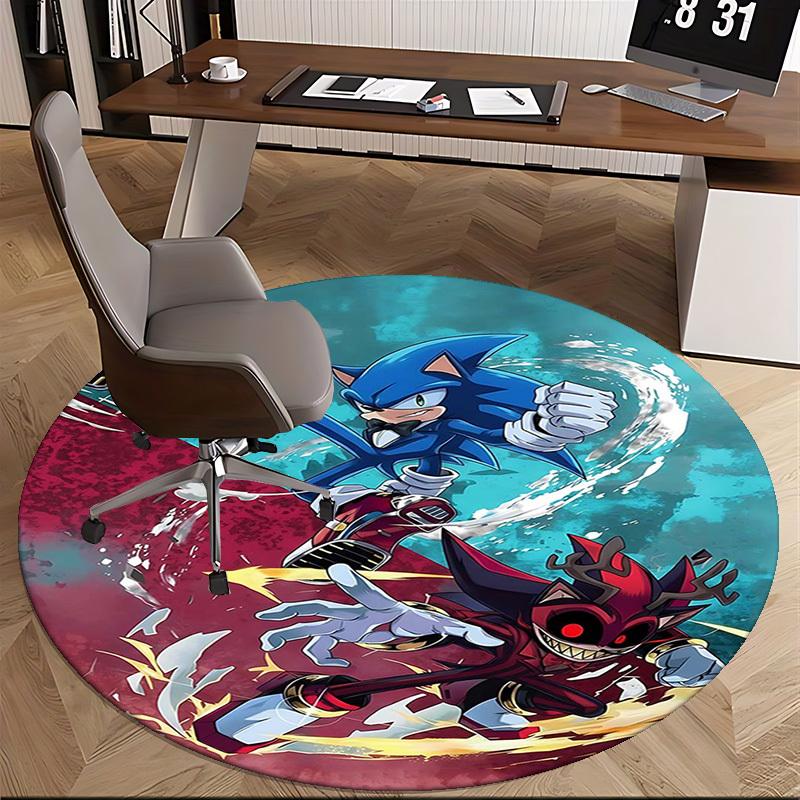 1pc Sonic the Hedgehog vs. Red Devil Round Carpet - Anime Design Chair Mat, Non-Slip Rug for Office, Home Decor, Living Room