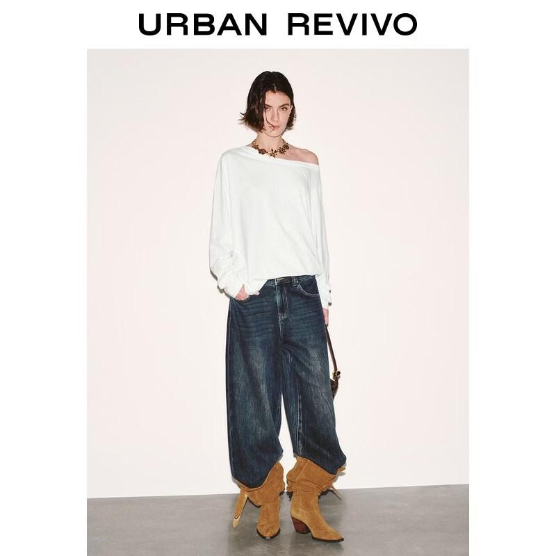 UR Women's 2026 Spring Asymmetric Neck Pleated Long Sleeve T-shirt