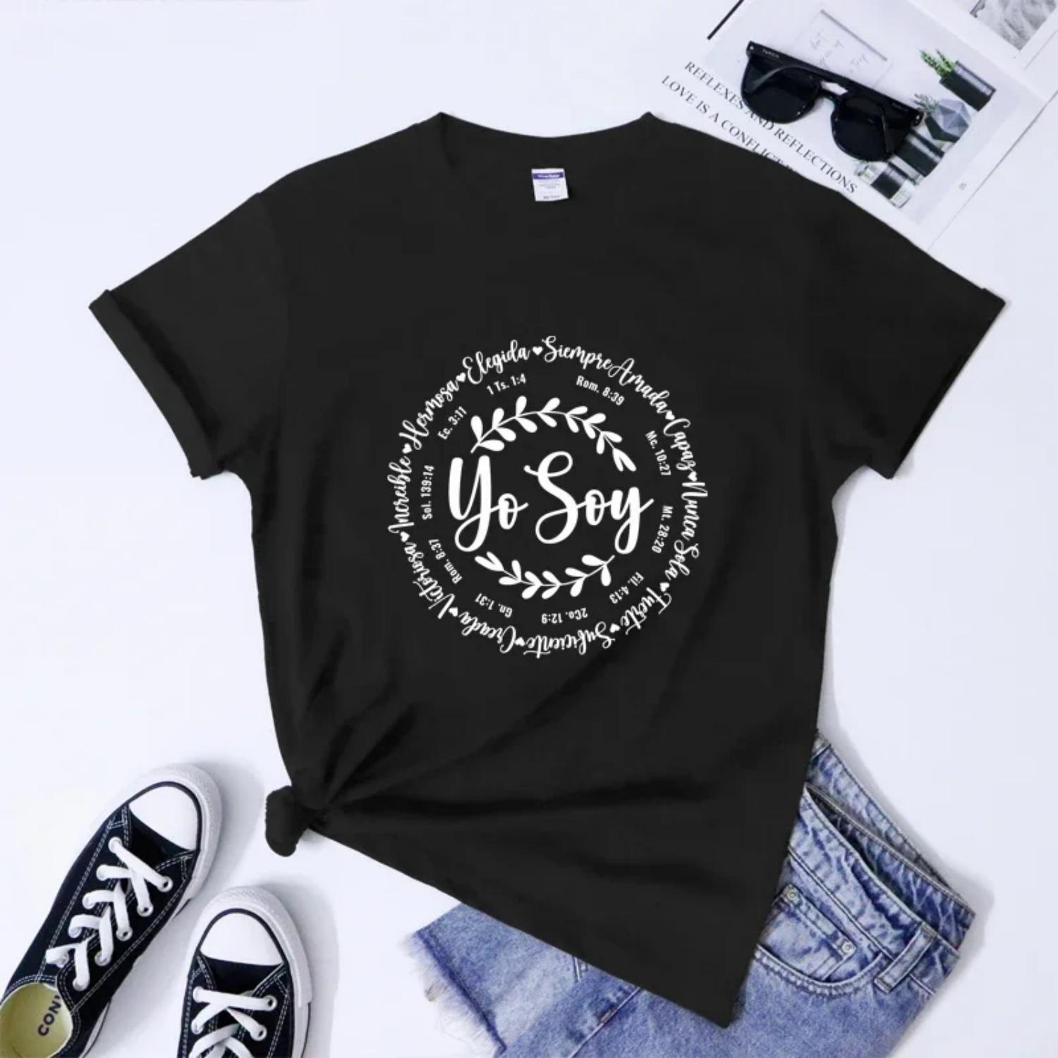 Yo Soy T-shirt Camiseta Vintage Women Spanish Inspirational Slogan Tee Shirt Top Sassy Christian Bible Verse Tshirts S чёрный