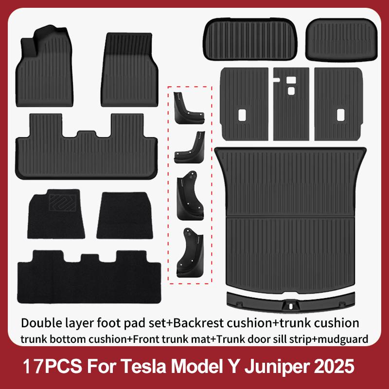 Car Floor Mats For 2026 2025 New Tesla Model Y Juniper All Weather TPE Floor Mat Cargo Liner Rear Trunk Mat Frunk Backrest Mats