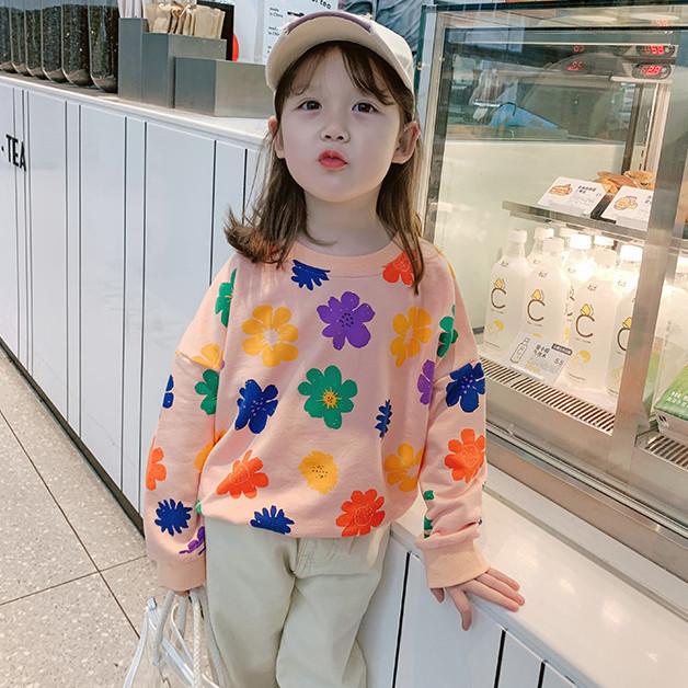 Kids Girls Spring Autumn Long Sleeve O Neck Flower Printed T Shirt Tops