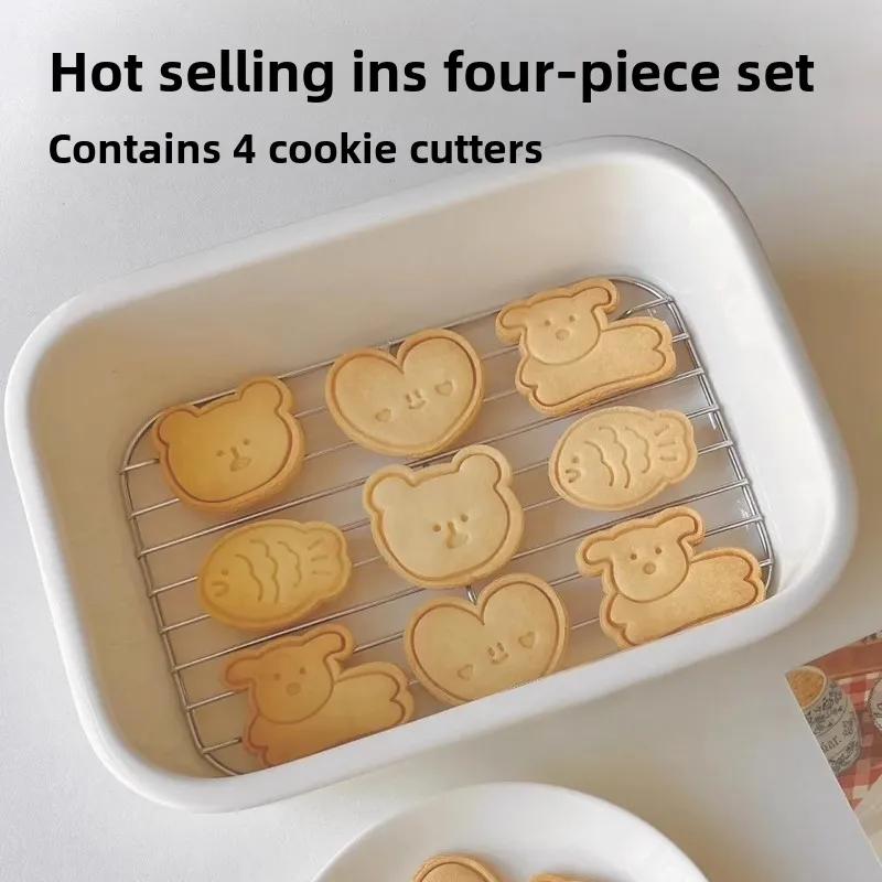 3D Cat Fish Dog Biscuit Cookie Mold Set Baking Tool Fondant Cake Stamp Mold Cute Graffiti Abstract Cartoon Bear Cookie Cutter
