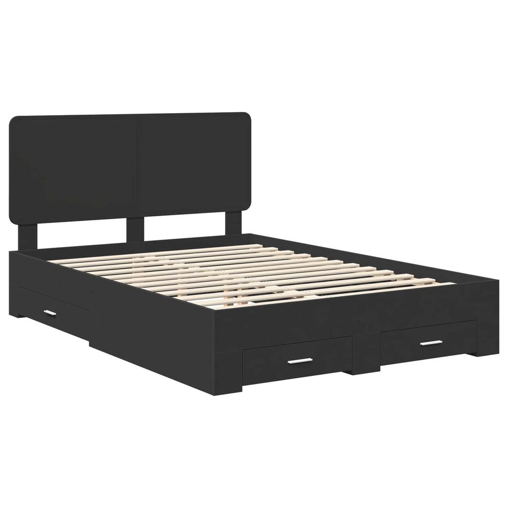 Storage Bed Frame with Headboard Black 140 X 190 Cm Particleboard