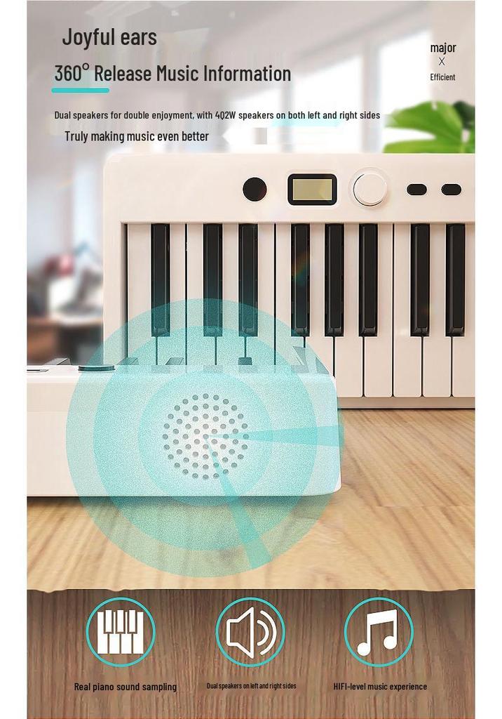 88-Key Folding Electronic Piano with Weighted Hammer Action, MIDI, CE Certified.