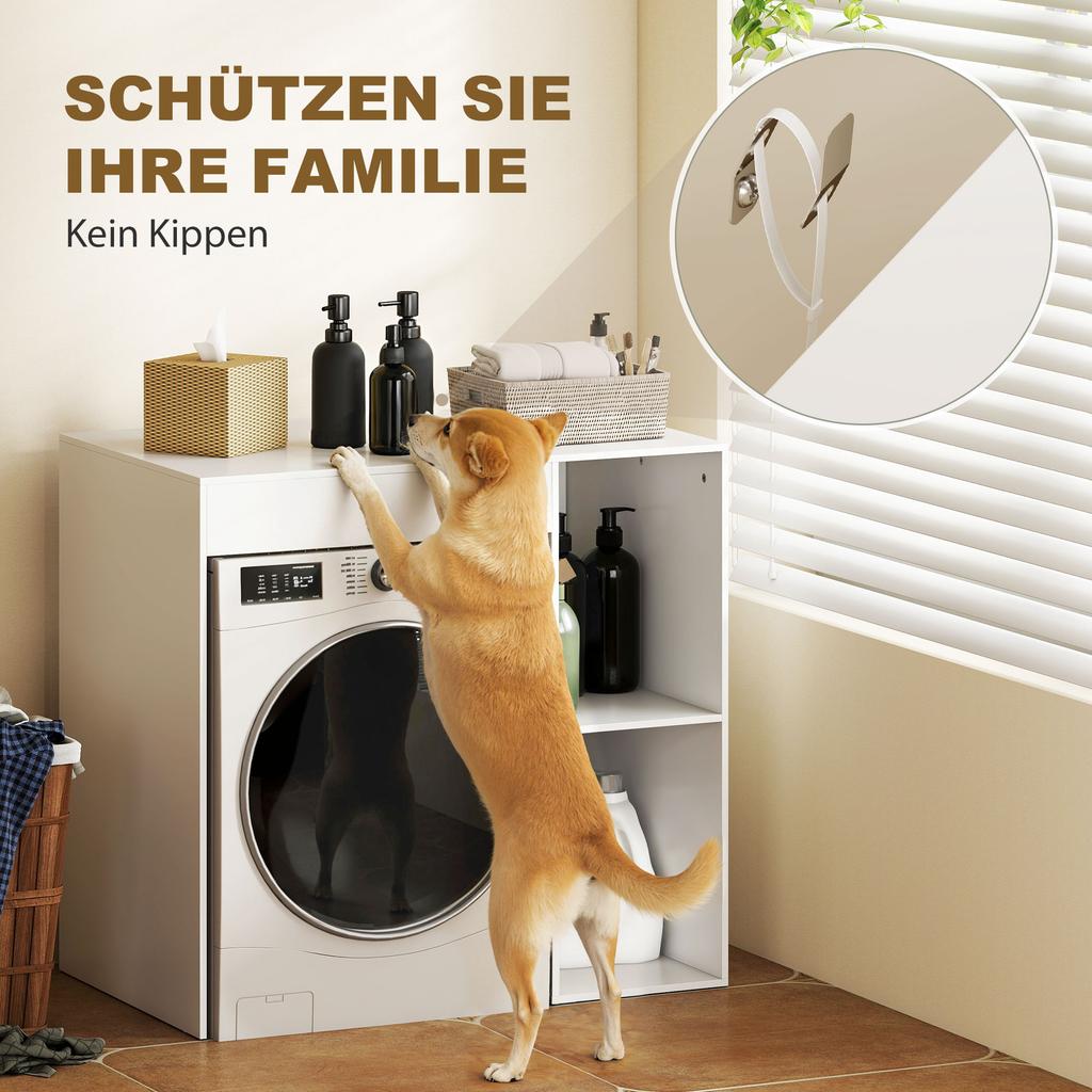 Cabinet over Washing Machine, Bathroom Organizer over Toilet with Open Shelving Compartments for Laundry Room, White